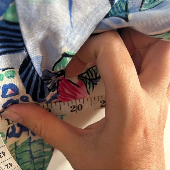 Vintage Paquette Hawaiian Floral Crop Tie Shirt Medium Button Down Collared Blue - Picture 5 of 7